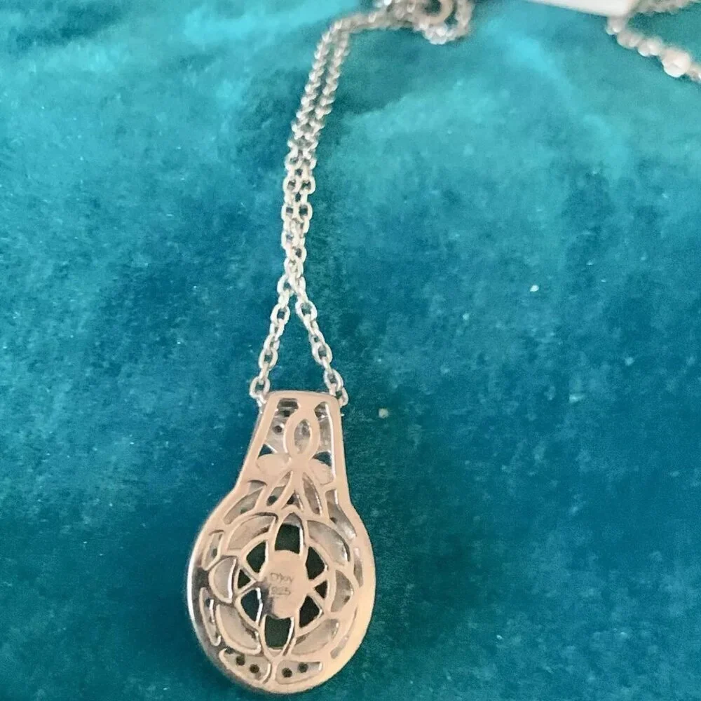 Sterling silver pendant necklace - Green stone - Malachite possibly 19 in chain - Picture 2 of 4